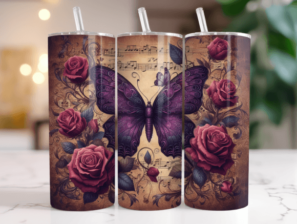 20 Oz Vintage Butterfly Tumbler Wrap PNG