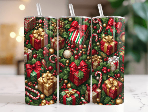 20oz Christmas Gift Pattern Tumbler Wrap Graphics