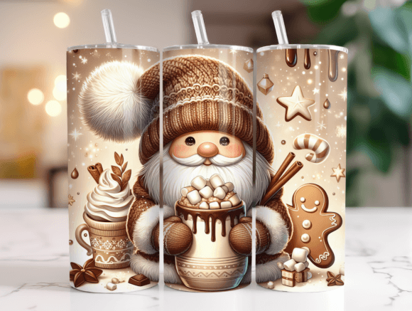 20oz Winter Coffee Gnome Tumbler Wrap Graphics