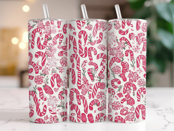 Candy Cane Peppermint Tumbler Wrap PNG Graphics