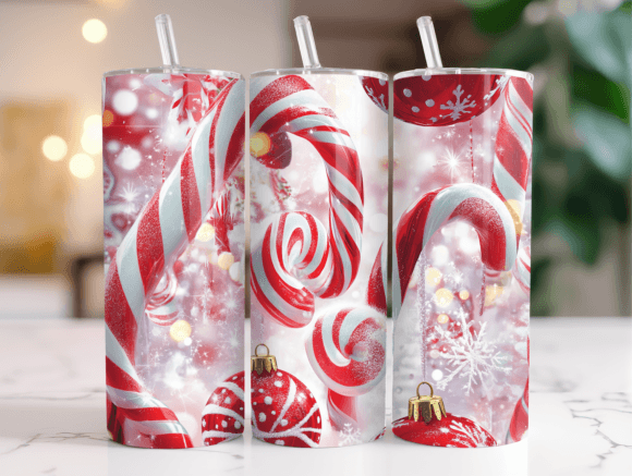 Candy Canes Peppermints Tumbler Wrap PNG Graphics