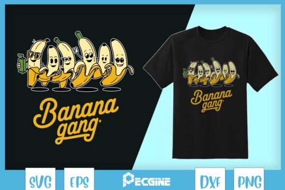 Funny Banana Gang Kawaii SVG: T-Shirt Designs & Graphics