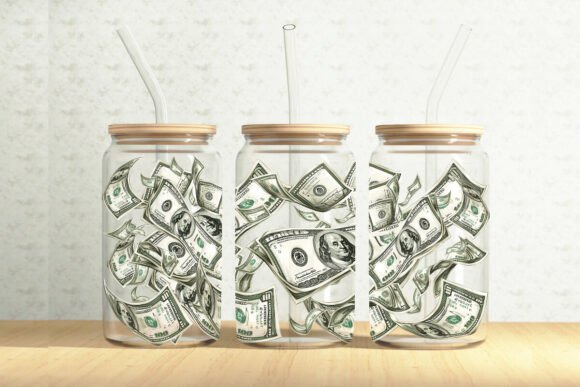 Money 16oz Glass Can Tumbler Wrap: Graphics & Illustrations