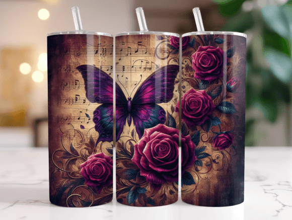 Purple Butterfly 20oz Tumbler Wrap PNG: Graphics for Whimsical Tumbler Wraps