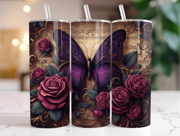Vintage Butterfly 20oz Tumbler Wrap PNG Graphics