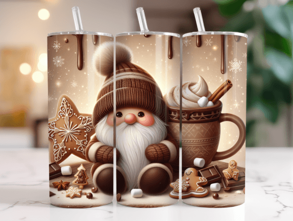 Winter Coffee Gnome Tumbler Wrap PNG Graphics